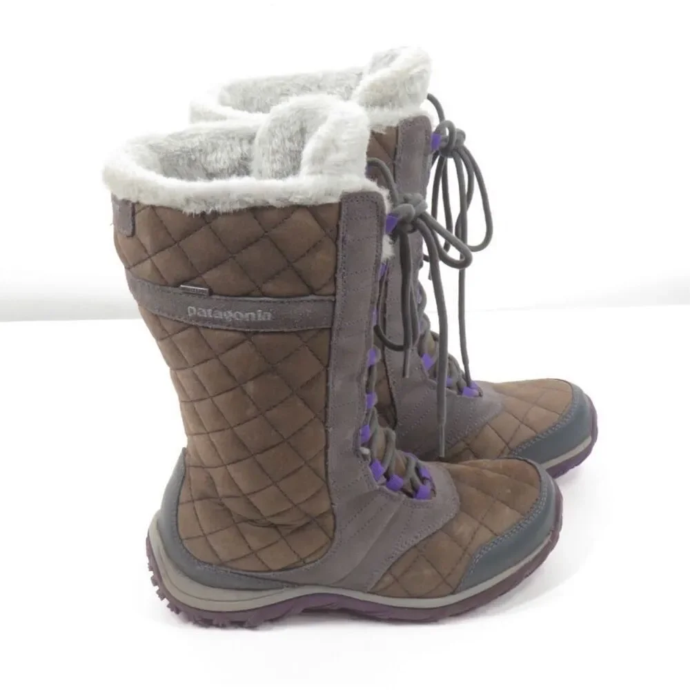 Patagonia Wintertide High Waterproof Brown Boots Faux Fur Laces Women Size 5.5